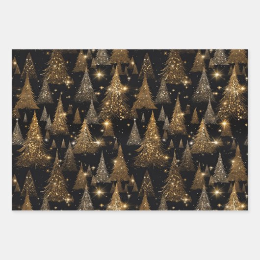Zwart en Goud Luxe Kerstmis Inpakpapier Vel (Voorkant 3)