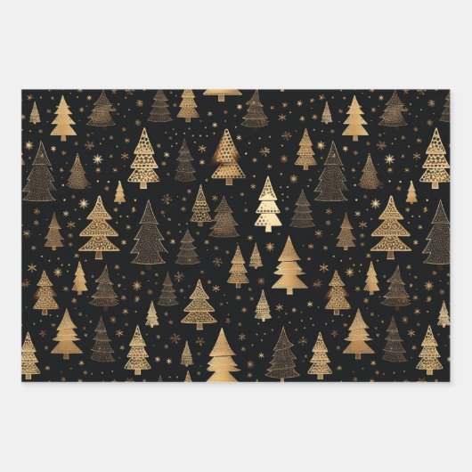 Zwart en Goud Luxe Kerstmis Inpakpapier Vel (Voorkant 2)