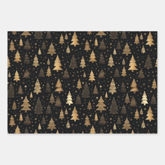 Zwart en Goud Luxe Kerstmis Inpakpapier Vel (Voorkant)