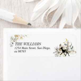 Zwart en Goud Magic Forest Foto Kerstmis Etiket