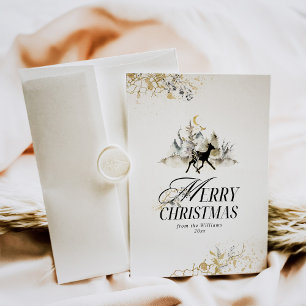 Zwart en Goud Magic Forest Foto Kerstmis Feestdagenkaart