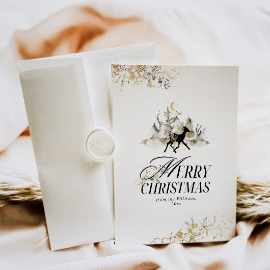 Zwart en Goud Magic Forest Foto Kerstmis Feestdagenkaart