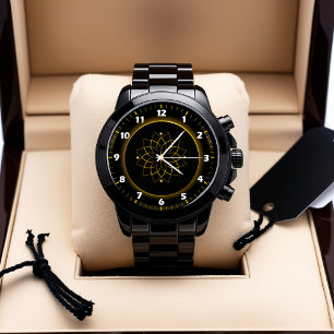 Zwart en Goud Mandala Polshorloge – Artistic Watch Horloge