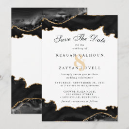 Zwart en goud marmer agaat moderne save the date