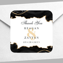 Zwart En Goud Marmer Agate Moderne Elegante Trouwd Vierkante Sticker