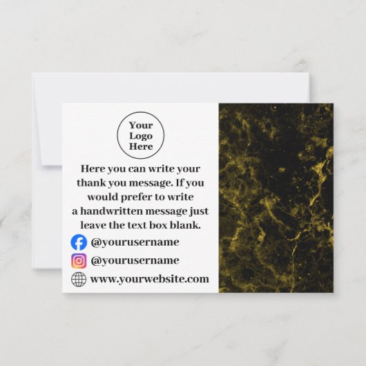 Zwart en goud marmer bedankkaart (Achterkant)