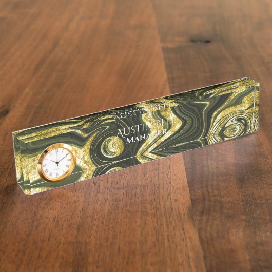 Zwart en goud marmer gepersonaliseerd naambordje (Zijkant)