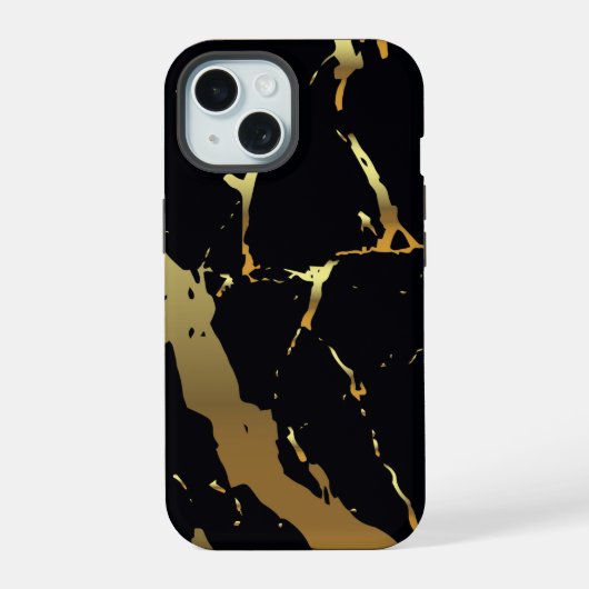 Zwart en goud marmer iPhone 15 case (Achterkant)