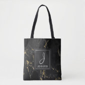 Zwart en Goud Marmer Monogram Boekentas Tote Bag (Voorkant)