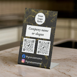 Zwart en goud marmer reclamebord met voetstuk