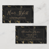 Zwart en Goud Marmer Trendy Hair Stylist Visitekaartje (Voorkant / Achterkant)