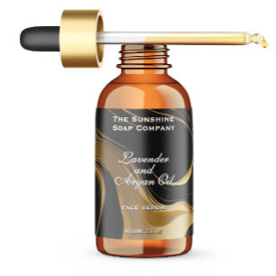 Zwart en Goud Marmeren Cosmetica Dropper Fles Etiket
