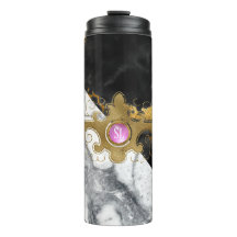 Zwart en Goud Marmeren Edelsteen Monogram