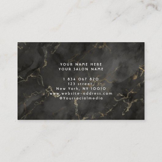 Zwart en goud marmeren nagels visitekaartje (Achterkant)