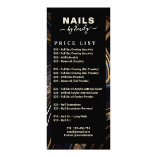 Zwart en Goud Marmeren Nagelsalon Prijslijst Reclamekaart