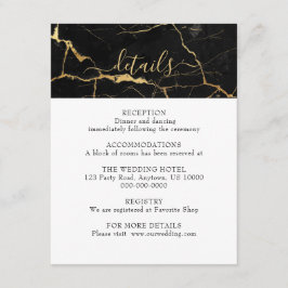 Zwart en Goud Marmeren Ontwerp Bruiloft Informatiekaartje