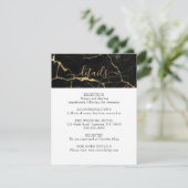 Zwart en Goud Marmeren Ontwerp Bruiloft Informatiekaartje (Staand voorkant)