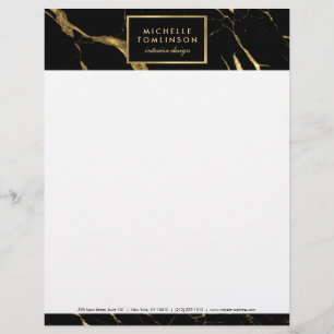 Zwart en Goud Marmeren Ontwerper Letterkop Briefhoofd Ontwerp
