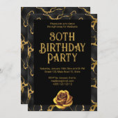 Zwart en goud marmeren patroon verjaardagsfeestje kaart (Voorkant / Achterkant)