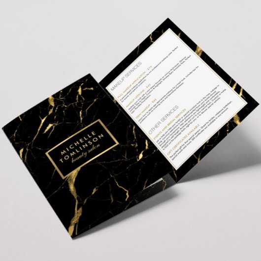 Zwart en goud marmeren salon of productbrochure drieluik kaart