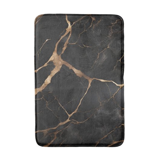 Zwart en Goud Marmeren Steen Textuur Badmat (Voorkant Verticaal)