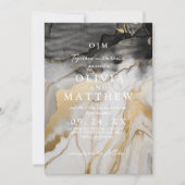 Zwart en goud Marmeren trouwfoto Kaart (Voorkant)