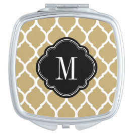 Zwart en Goud Marokkaans Quatrefoil Monogram Makeup Spiegel