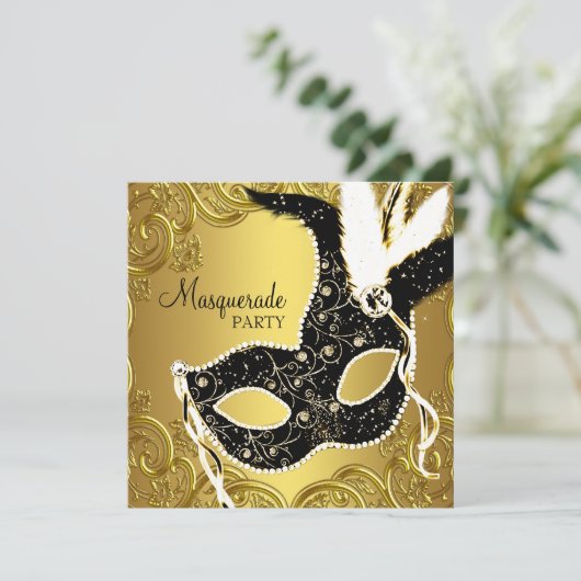 Zwart en Goud Masker Masker Maskerade Party Kaart (Staand voorkant)
