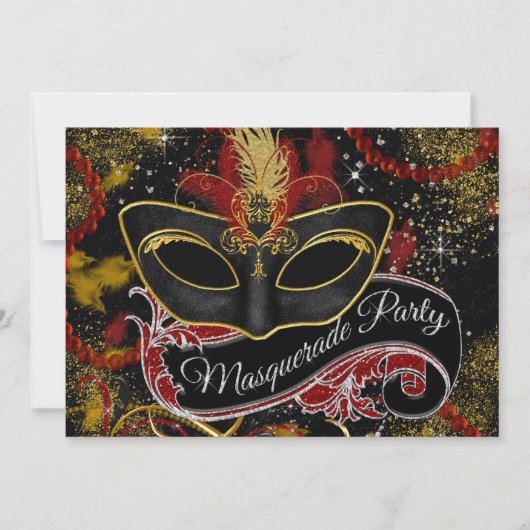 Zwart en Goud Maskerade Feest Kaart (Voorkant)