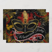 Zwart en Goud Masquerade Party Kaart (Voorkant / Achterkant)