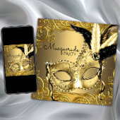 Zwart en Goud Masquerade Party Kaart