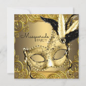 Zwart en Goud Masquerade Party Kaart (Voorkant)
