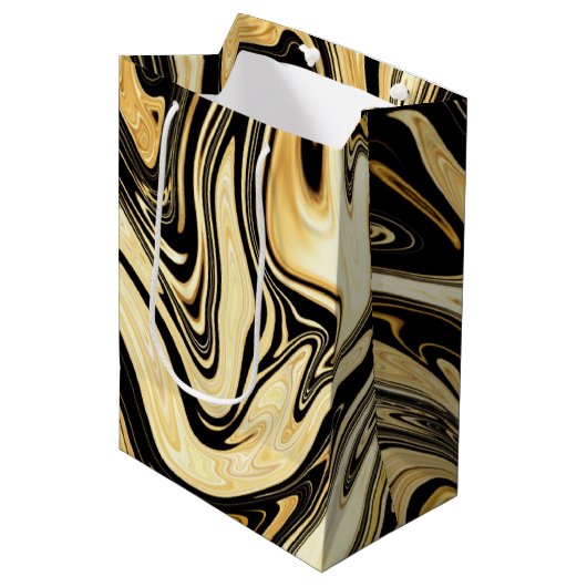 Zwart en goud medium cadeauzakje (Voorkant Gekanteld)