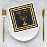 Zwart en Goud Menorah Hebreeuws Gelukkig Chanoeka Servet<br><div class="desc">Zwart en Goud Menorah Hebreeuws Gelukkig Chanoeka Servetten</div>