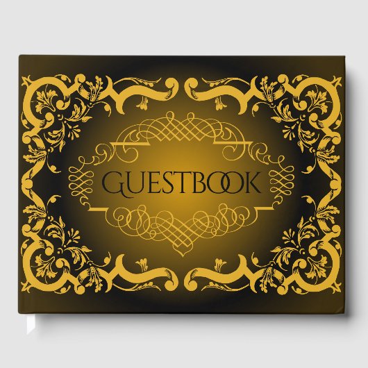 Zwart en goud met decoratieve elementen   gastenboek (Voorkant)