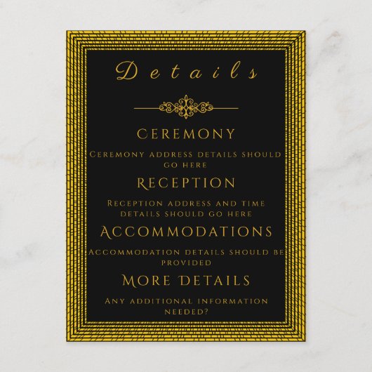 Zwart en goud met decoratieve elementen informatiekaartje (Voorkant)