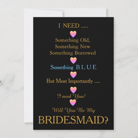 Zwart en goud met hart word je mijn Bridesmaid Kaart (Voorkant)