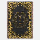 Zwart en goud met initialen deken (Voorkant Verticaal)