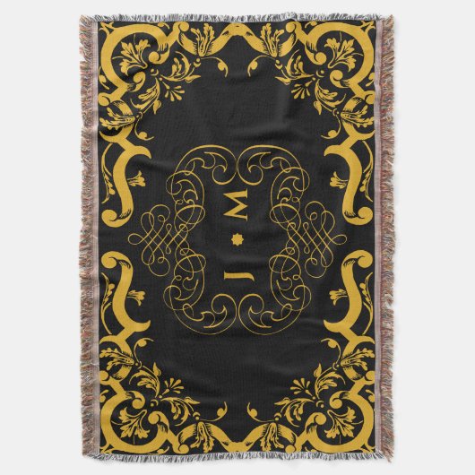 Zwart en goud met initialen deken (Voorkant Verticaal)