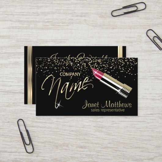 Zwart en Goud met Lipstick Visitekaartje (Voorkant / Achterkant in situ)