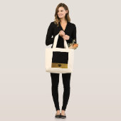 Zwart en goud met monogram grote tote bag (Voorkant (model))