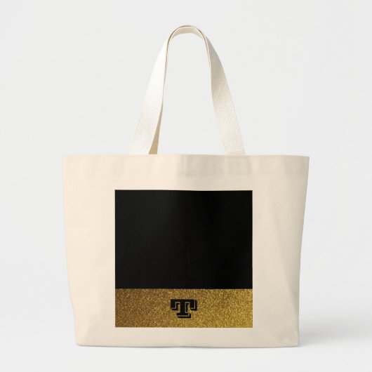 Zwart en goud met monogram grote tote bag (Voorkant)