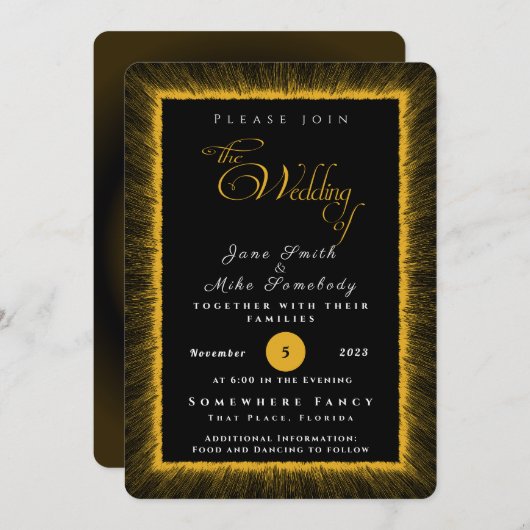 Zwart en goud met monogram kaart (Voorkant / Achterkant)