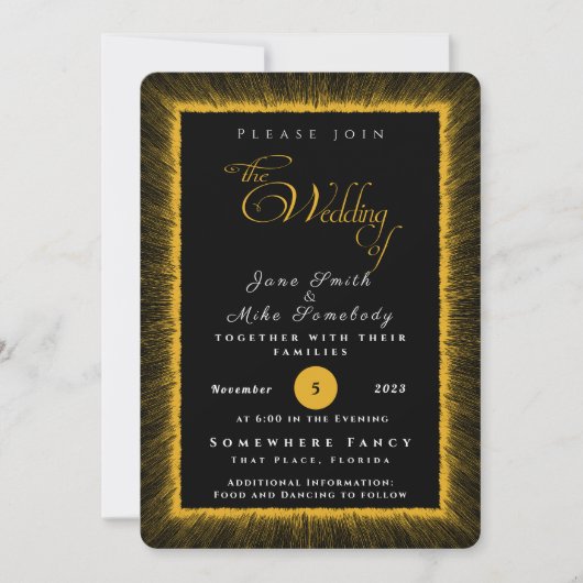 Zwart en goud met monogram kaart (Voorkant)