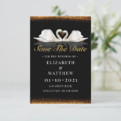 Zwart en goud met swans huwelijk save the date (Staand voorkant)