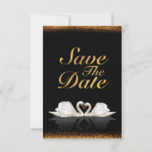 Zwart en goud met swans huwelijk save the date (Achterkant)