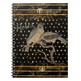 Zwart en goud met vogel notitieboek