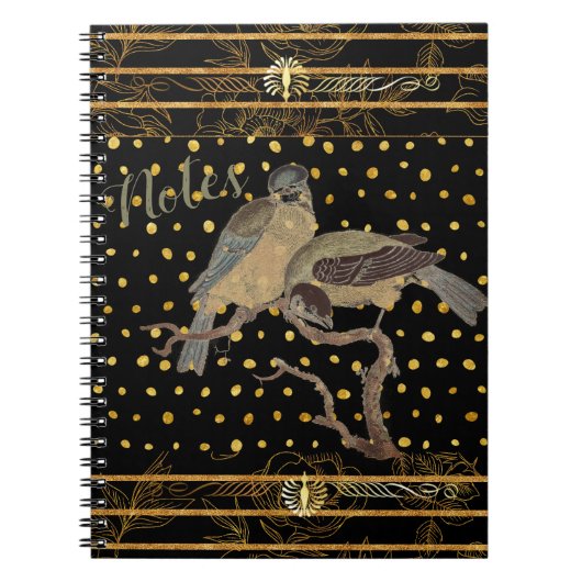 Zwart en goud met vogel notitieboek (Voorkant)