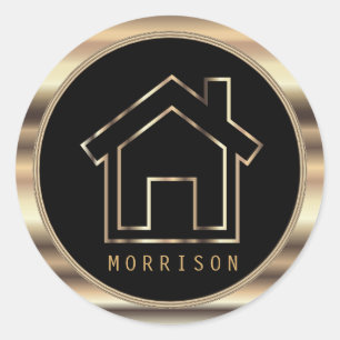 Zwart en Goud Metaal Realtor Ontwerp Ronde Sticker