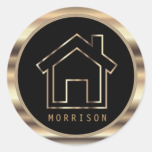 Zwart en Goud Metaal Realtor Ontwerp Ronde Sticker (Voorkant)